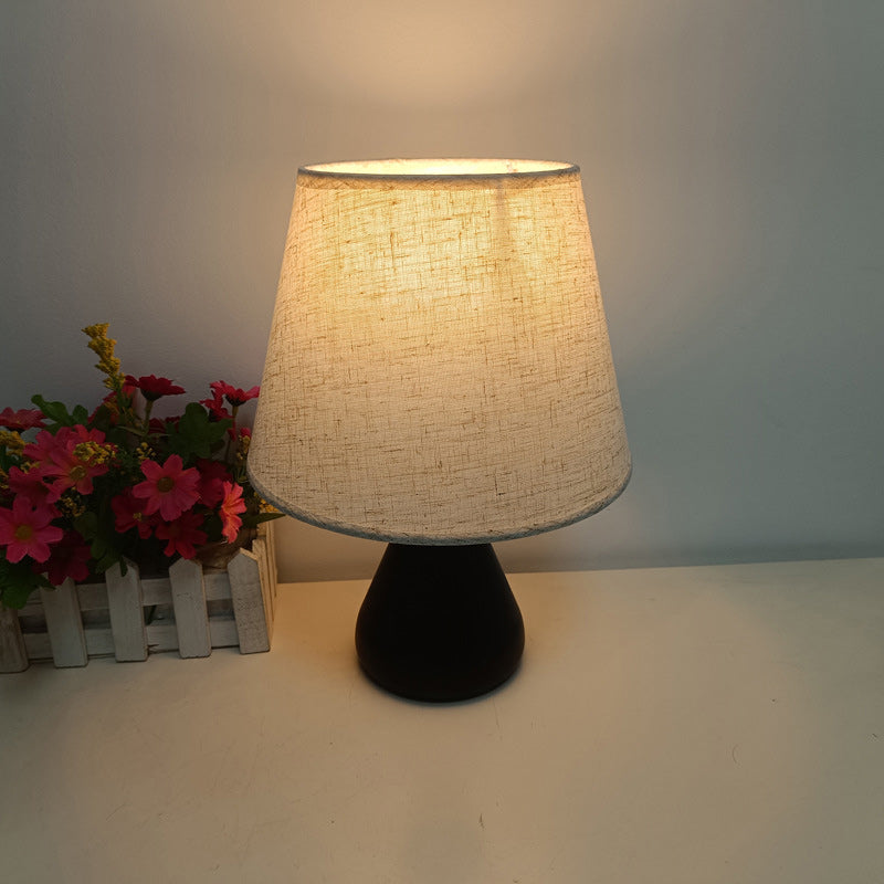Modern Minimalist Round Table Tapered Iron Fabric 1-Light Table Lamp For Bedroom
