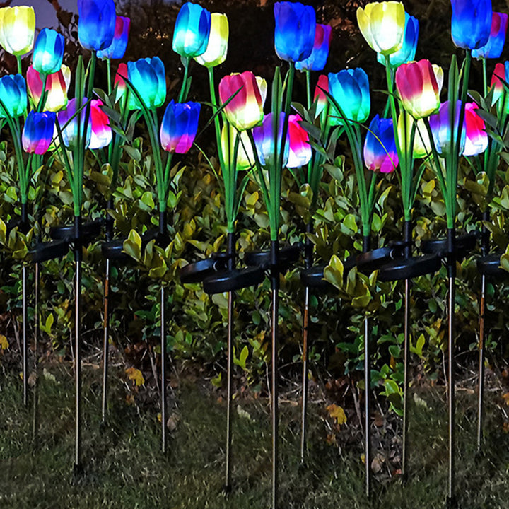 Contemporary Creative Solar Waterproof Faux Tulip Stainless Steel ABS Fabric LED Ground Plug Lawn Landscape Lamp For Outdoor Patio