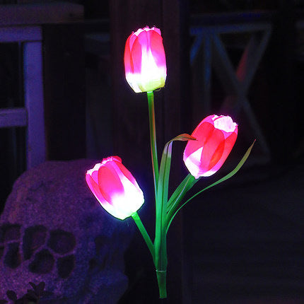 Contemporary Creative Solar Waterproof Faux Tulip Stainless Steel ABS Fabric LED Ground Plug Lawn Landscape Lamp For Outdoor Patio