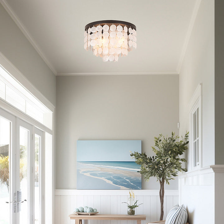 Contemporary Scandinavian Round Multilayer Iron Shell 3/4 Light Semi-Flush Mount Ceiling Light For Living Room