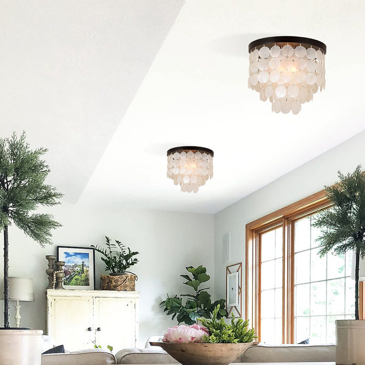 Contemporary Scandinavian Round Multilayer Iron Shell 3/4 Light Semi-Flush Mount Ceiling Light For Living Room