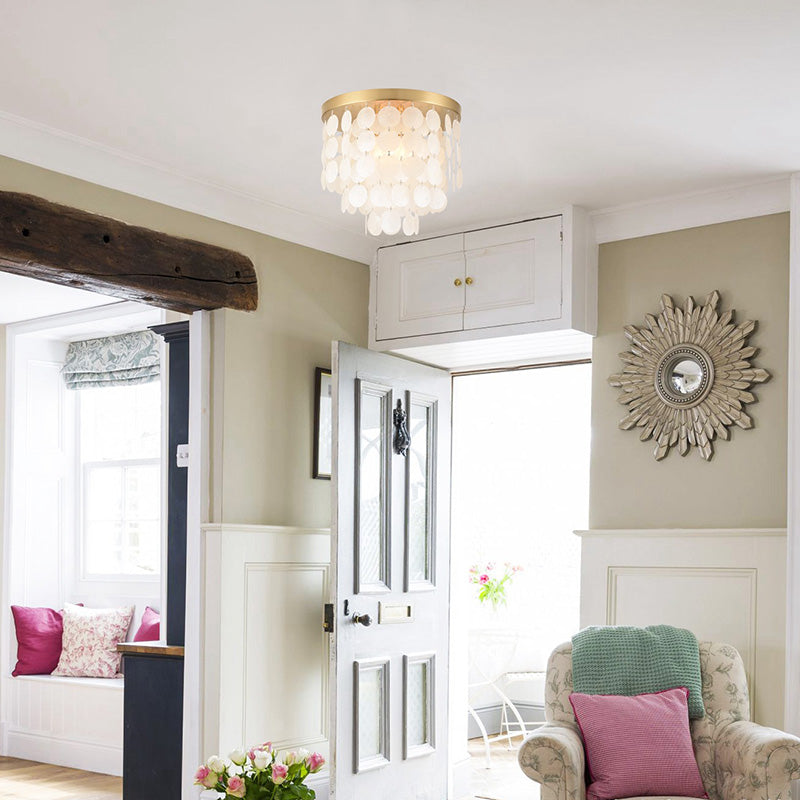 Contemporary Scandinavian Round Multilayer Iron Shell 3/4 Light Semi-Flush Mount Ceiling Light For Living Room