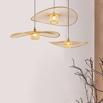Suspension lumineuse à 1 ampoule en bambou et rotin, bandeau courbé cylindrique japonais traditionnel pour chambre à coucher 