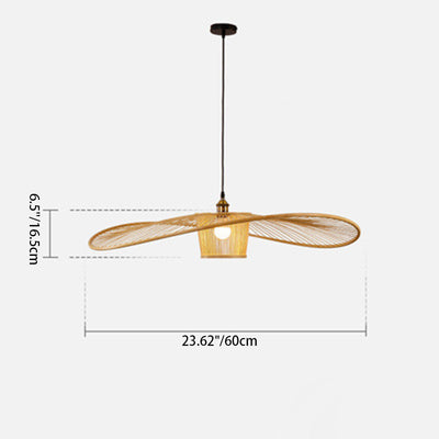 Suspension lumineuse à 1 ampoule en bambou et rotin, bandeau courbé cylindrique japonais traditionnel pour chambre à coucher 