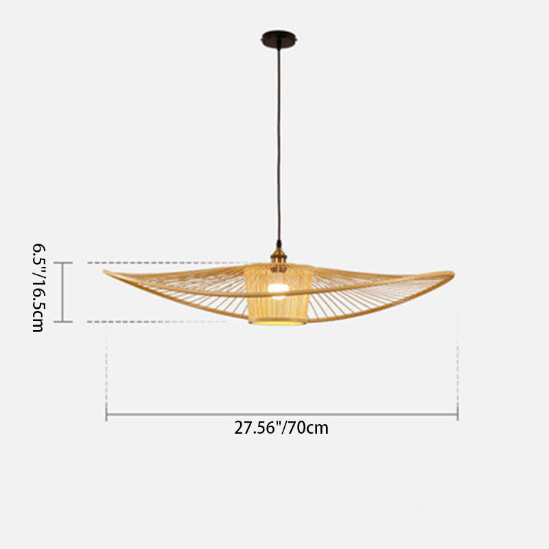 Suspension lumineuse à 1 ampoule en bambou et rotin, bandeau courbé cylindrique japonais traditionnel pour chambre à coucher 
