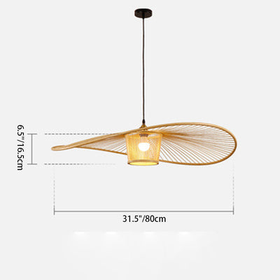 Suspension lumineuse à 1 ampoule en bambou et rotin, bandeau courbé cylindrique japonais traditionnel pour chambre à coucher 