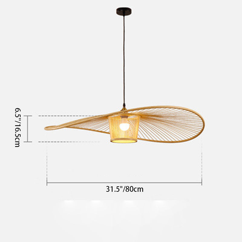 Suspension lumineuse à 1 ampoule en bambou et rotin, bandeau courbé cylindrique japonais traditionnel pour chambre à coucher 