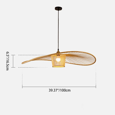 Suspension lumineuse à 1 ampoule en bambou et rotin, bandeau courbé cylindrique japonais traditionnel pour chambre à coucher 