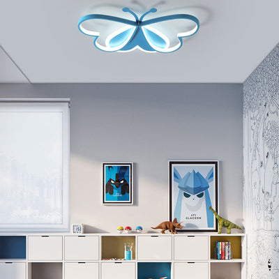 Contemporary Creative Cartoon Butterfly Heart Iron Acrylic LED Flush Mount Ceiling Light For Bedroom