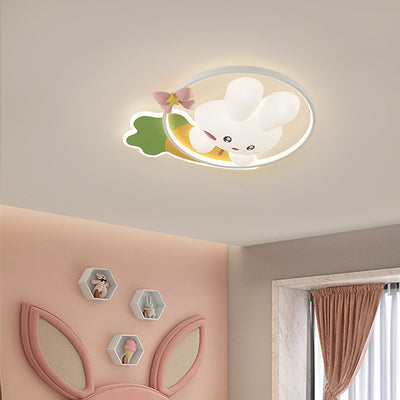 Contemporain Créatif Dessin Animé Lapin Lune Radis Vague Ronde Matériel Aluminium PE LED Plafonnier Encastré Pour Chambre 