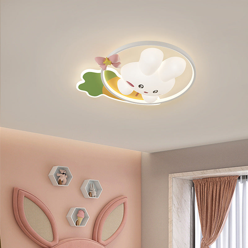 Contemporain Créatif Dessin Animé Lapin Lune Radis Vague Ronde Matériel Aluminium PE LED Plafonnier Encastré Pour Chambre 