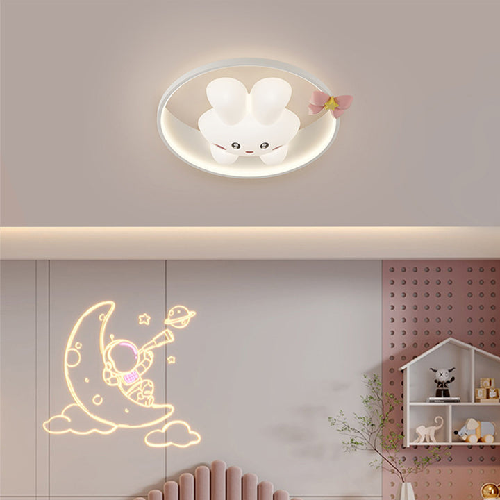 Contemporain Créatif Dessin Animé Lapin Lune Radis Vague Ronde Matériel Aluminium PE LED Plafonnier Encastré Pour Chambre 