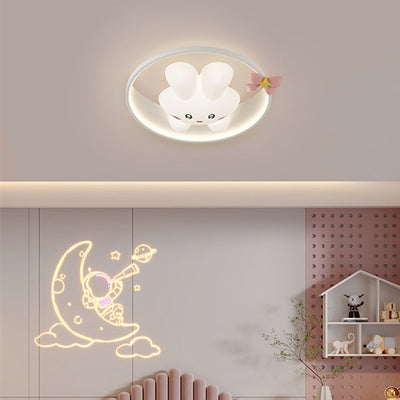 Contemporain Créatif Dessin Animé Lapin Lune Radis Vague Ronde Matériel Aluminium PE LED Plafonnier Encastré Pour Chambre 