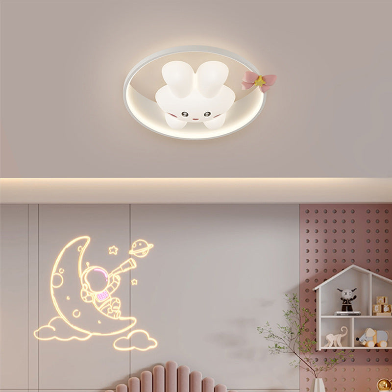 Contemporain Créatif Dessin Animé Lapin Lune Radis Vague Ronde Matériel Aluminium PE LED Plafonnier Encastré Pour Chambre 