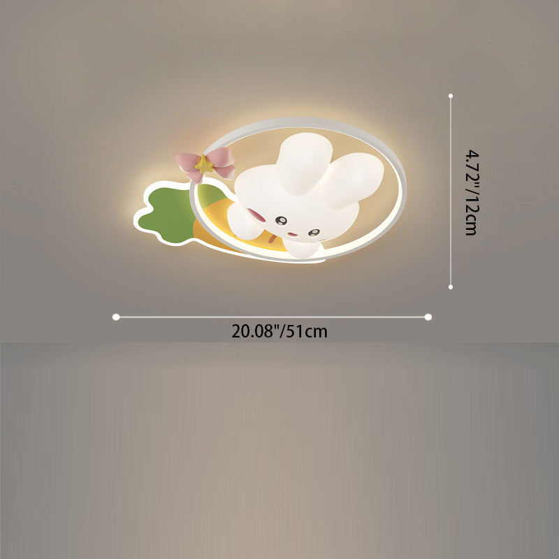Contemporain Créatif Dessin Animé Lapin Lune Radis Vague Ronde Matériel Aluminium PE LED Plafonnier Encastré Pour Chambre 