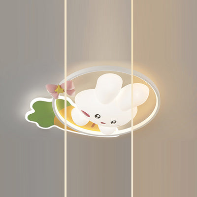 Contemporain Créatif Dessin Animé Lapin Lune Radis Vague Ronde Matériel Aluminium PE LED Plafonnier Encastré Pour Chambre 