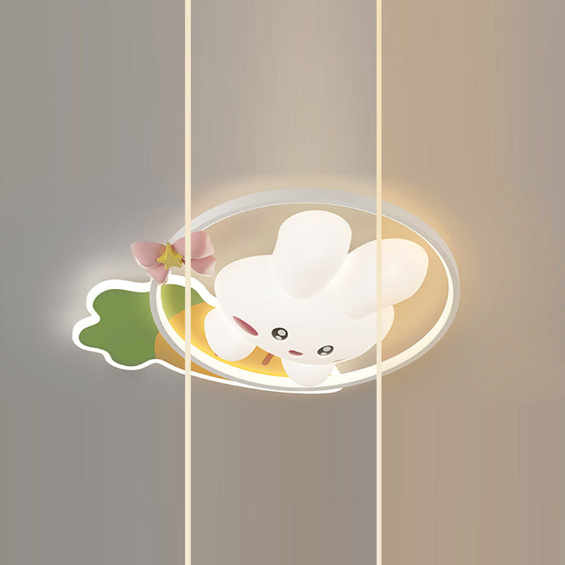 Contemporain Créatif Dessin Animé Lapin Lune Radis Vague Ronde Matériel Aluminium PE LED Plafonnier Encastré Pour Chambre 
