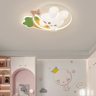 Contemporain Créatif Dessin Animé Lapin Lune Radis Vague Ronde Matériel Aluminium PE LED Plafonnier Encastré Pour Chambre 