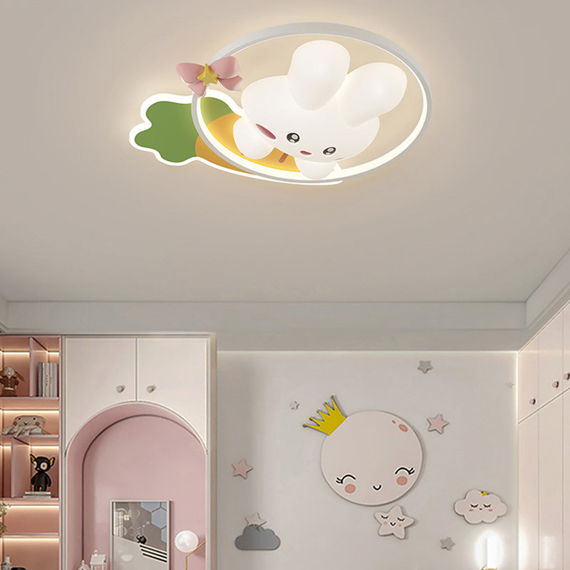 Contemporain Créatif Dessin Animé Lapin Lune Radis Vague Ronde Matériel Aluminium PE LED Plafonnier Encastré Pour Chambre 