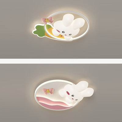 Contemporain Créatif Dessin Animé Lapin Lune Radis Vague Ronde Matériel Aluminium PE LED Plafonnier Encastré Pour Chambre 