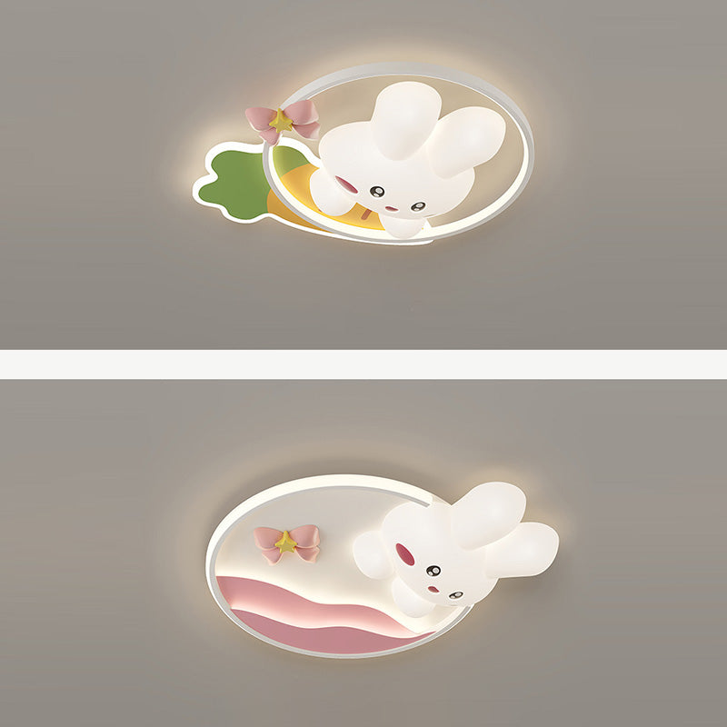 Contemporain Créatif Dessin Animé Lapin Lune Radis Vague Ronde Matériel Aluminium PE LED Plafonnier Encastré Pour Chambre 