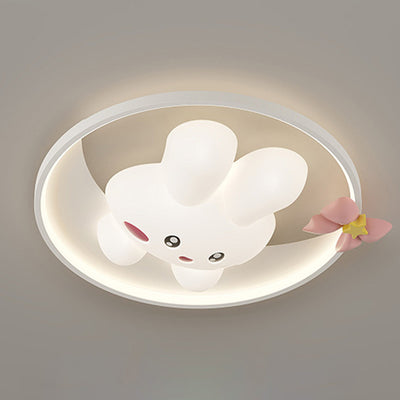 Contemporain Créatif Dessin Animé Lapin Lune Radis Vague Ronde Matériel Aluminium PE LED Plafonnier Encastré Pour Chambre 