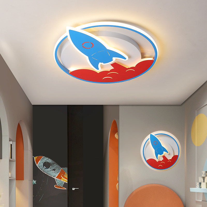 Plafonnier LED moderne minimaliste en forme de fusée ronde en fer, aluminium et acrylique pour chambre à coucher 