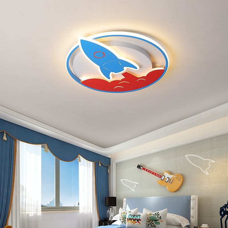 Plafonnier LED moderne minimaliste en forme de fusée ronde en fer, aluminium et acrylique pour chambre à coucher 