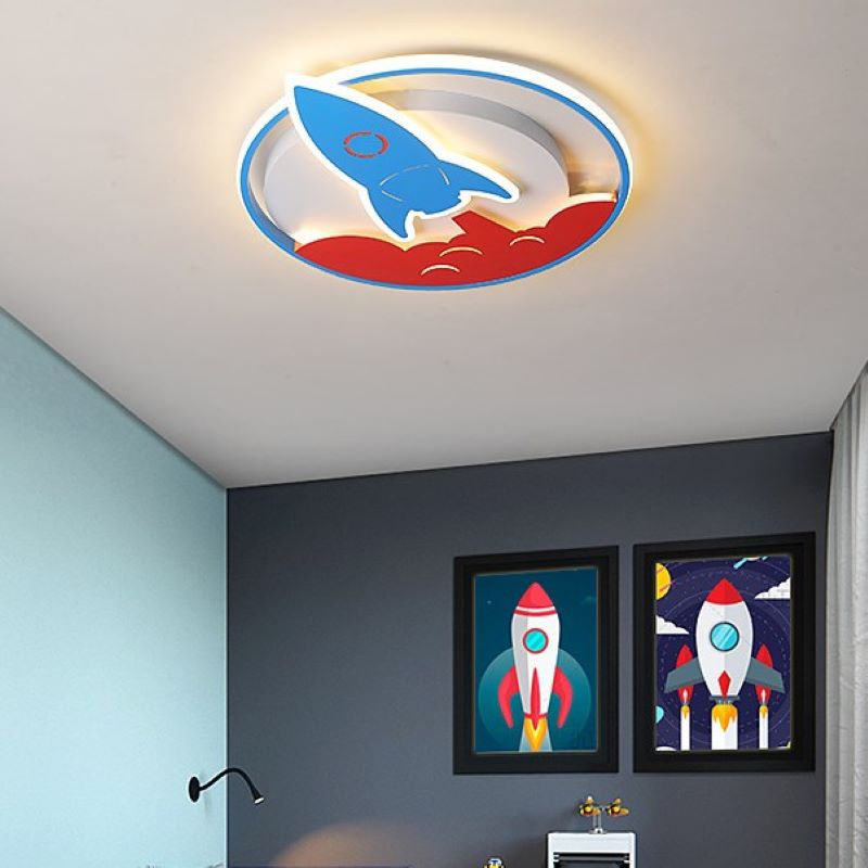 Plafonnier LED moderne minimaliste en forme de fusée ronde en fer, aluminium et acrylique pour chambre à coucher 
