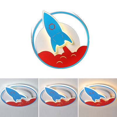 Plafonnier LED moderne minimaliste en forme de fusée ronde en fer, aluminium et acrylique pour chambre à coucher 