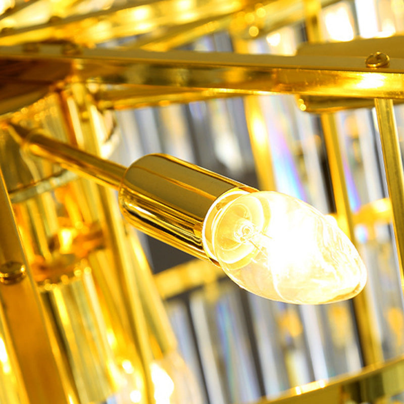 Lujoso y Moderno Candelabro de Cristal de Niveles Múltiples en Forma de Rectángulo Largo con Tornillo, de 10/16/24 Luces Para Sala de Estar 