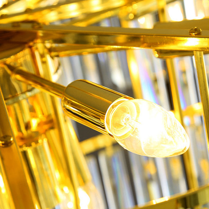 Lujoso y Moderno Candelabro de Cristal de Niveles Múltiples en Forma de Rectángulo Largo con Tornillo, de 10/16/24 Luces Para Sala de Estar 