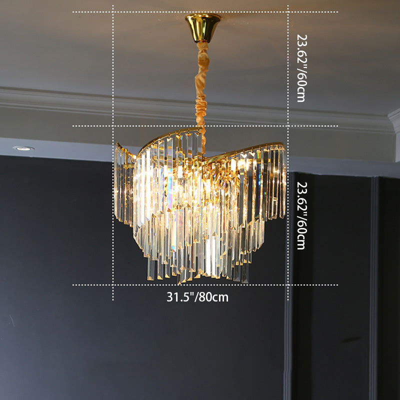 Lujoso y Moderno Candelabro de Cristal de Niveles Múltiples en Forma de Rectángulo Largo con Tornillo, de 10/16/24 Luces Para Sala de Estar 