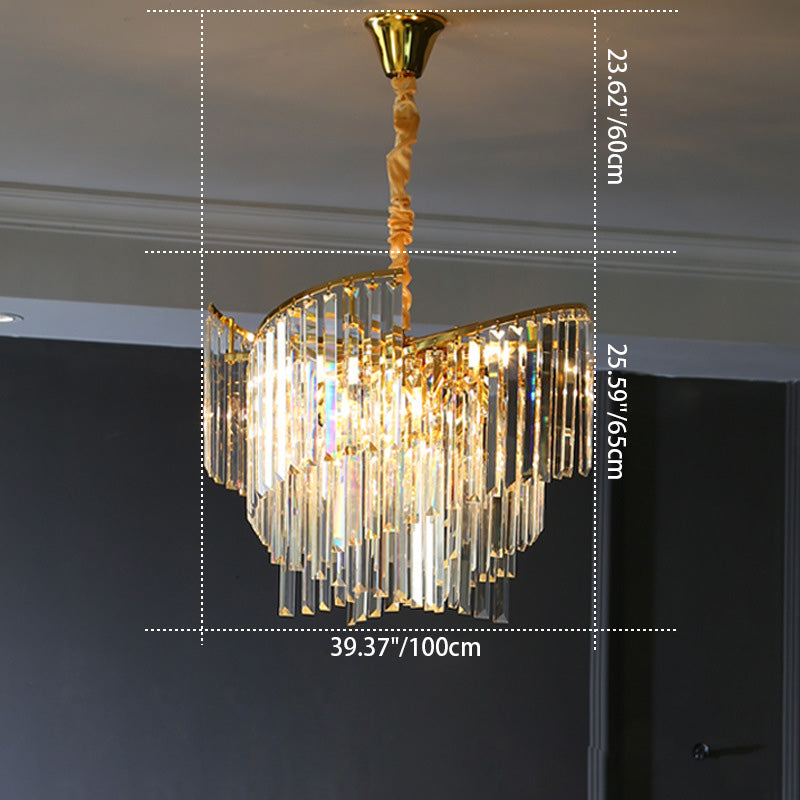 Lujoso y Moderno Candelabro de Cristal de Niveles Múltiples en Forma de Rectángulo Largo con Tornillo, de 10/16/24 Luces Para Sala de Estar 