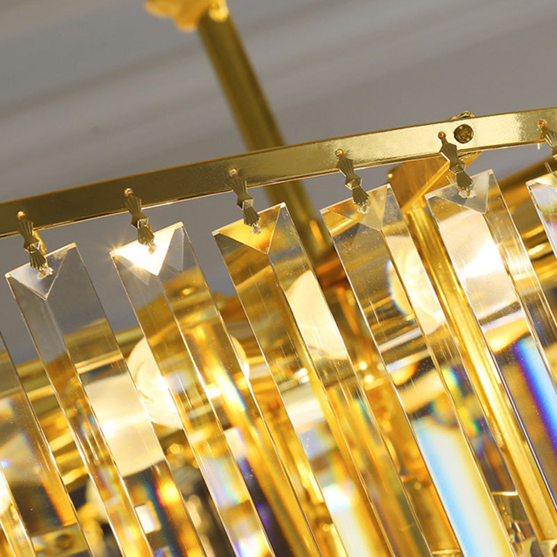 Lujoso y Moderno Candelabro de Cristal de Niveles Múltiples en Forma de Rectángulo Largo con Tornillo, de 10/16/24 Luces Para Sala de Estar 