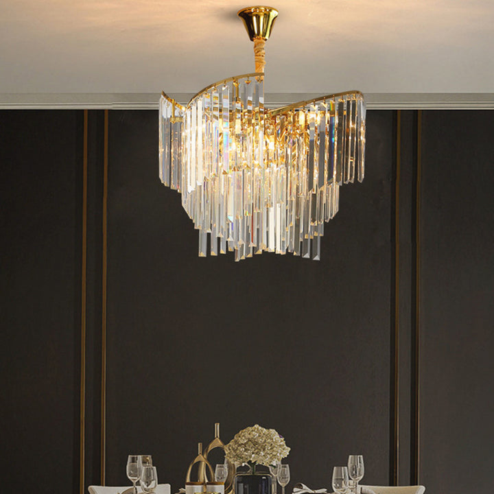 Lujoso y Moderno Candelabro de Cristal de Niveles Múltiples en Forma de Rectángulo Largo con Tornillo, de 10/16/24 Luces Para Sala de Estar 