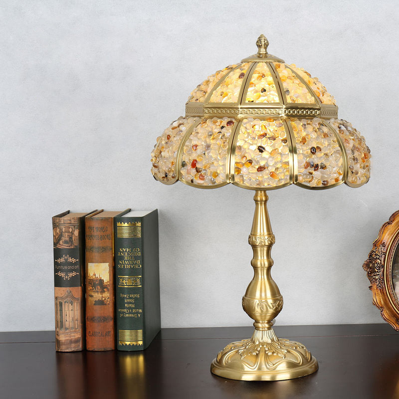Modern Minimalist Half Round Oval Disc Base Copper Crystal 1-Light Table Lamp For Bedroom