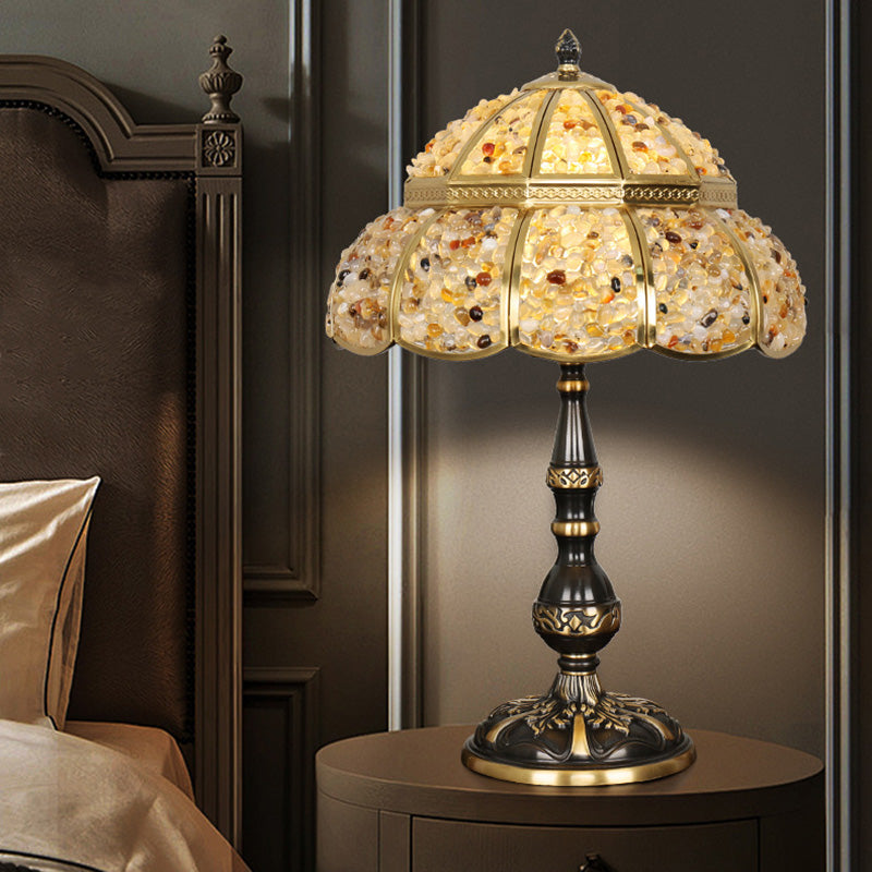 Modern Minimalist Half Round Oval Disc Base Copper Crystal 1-Light Table Lamp For Bedroom