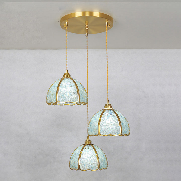Contemporary Scandinavian Half Circle Stripe Shard Crystal Brass 3-Light Chandelier Island Light For Dining Room