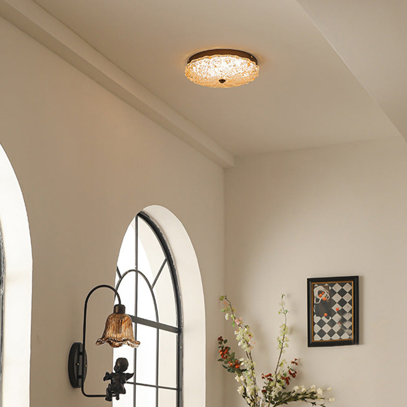 Traditionelle Vintage-Deckenleuchte mit runder Blume und Goldfolie, Eisenharz, LED-Halbeinbauleuchte für Wohnzimmer 