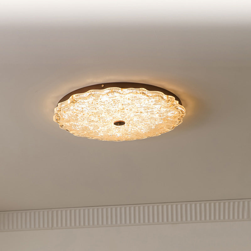ضوء السقف شبه المتدلي LED من الراتنج الحديدي مع ورق الذهب والزهور التقليدية العتيقة المستديرة لغرفة المعيشة 