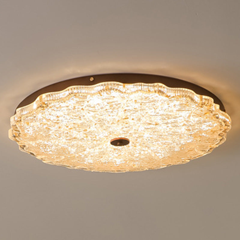Traditionelle Vintage-Deckenleuchte mit runder Blume und Goldfolie, Eisenharz, LED-Halbeinbauleuchte für Wohnzimmer 
