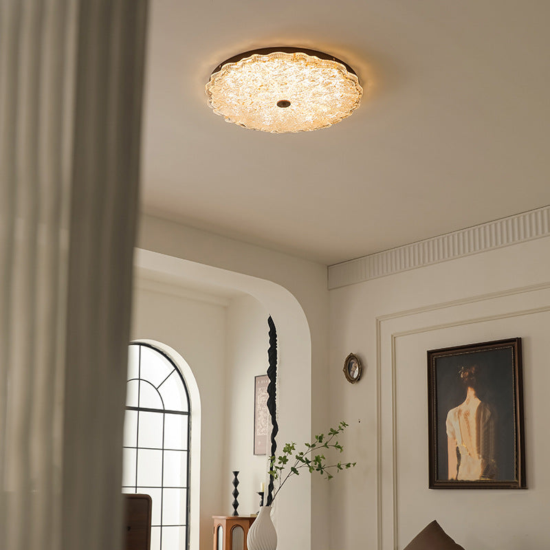Traditionelle Vintage-Deckenleuchte mit runder Blume und Goldfolie, Eisenharz, LED-Halbeinbauleuchte für Wohnzimmer 