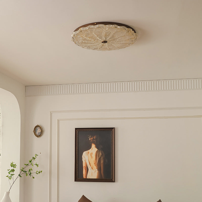 Traditionelle Vintage-Deckenleuchte mit runder Blume und Goldfolie, Eisenharz, LED-Halbeinbauleuchte für Wohnzimmer 
