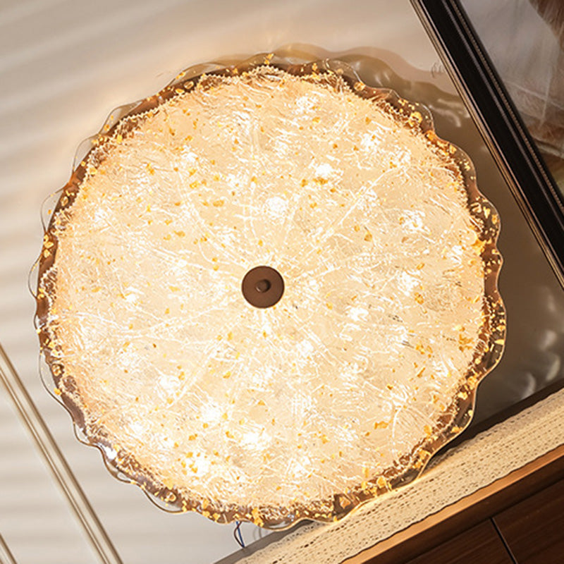 Traditionelle Vintage-Deckenleuchte mit runder Blume und Goldfolie, Eisenharz, LED-Halbeinbauleuchte für Wohnzimmer 