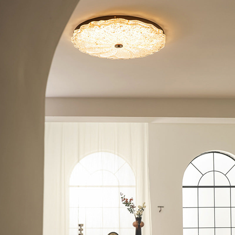 Traditionelle Vintage-Deckenleuchte mit runder Blume und Goldfolie, Eisenharz, LED-Halbeinbauleuchte für Wohnzimmer 