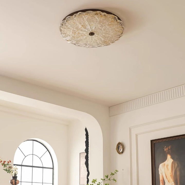 Traditionelle Vintage-Deckenleuchte mit runder Blume und Goldfolie, Eisenharz, LED-Halbeinbauleuchte für Wohnzimmer 