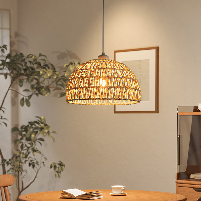 Suspension lumineuse à 1 ampoule en fer avec corde en sisal demi-ronde japonaise traditionnelle pour chambre 