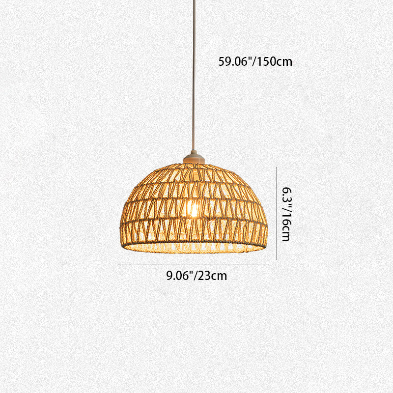 Suspension lumineuse à 1 ampoule en fer avec corde en sisal demi-ronde japonaise traditionnelle pour chambre 