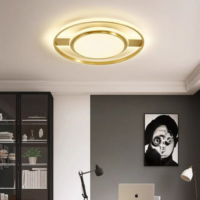 Moderne Minimaliste Rond Cercle Rectangle Cuivre Acrylique Silicone LED Plafonnier Encastré Pour Salon 